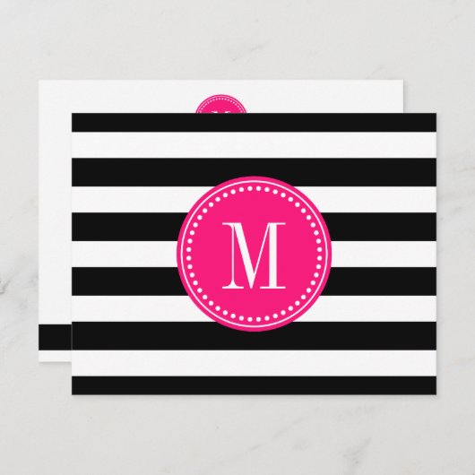 Chic Black & White Stripes Personalisiert Monogram Einladung (Vorne/Hinten)