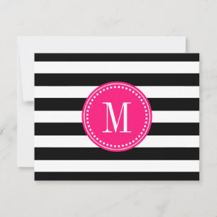 Chic Black & White Stripes Personalisiert Monogram Einladung
