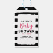 Chic Black & White Stripes Pink Babydusche Geschenkanhänger (Vorderseite)