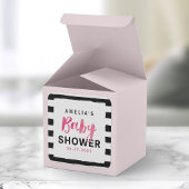 Chic Black & White Stripes Pink Babydusche Quadratischer Aufkleber