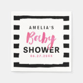 Chic Black & White Stripes Pink Babydusche Serviette (Vorderseite)