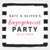 Chic Black & White Stripes Pink Engagement Party Quadratischer Aufkleber (Vorderseite)