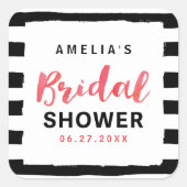 Chic Black & White Stripes Rotes Brautparty Quadratischer Aufkleber (Vorderseite)