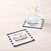 Chic Black & White Stripes Rotes Brautparty Rechteckiger Pappuntersetzer (Vor Ort)