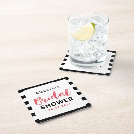 Chic Black & White Stripes Rotes Brautparty Rechteckiger Pappuntersetzer (Vor Ort)