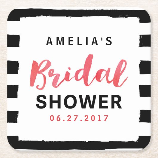 Chic Black & White Stripes Rotes Brautparty Rechteckiger Pappuntersetzer (Vorderseite)