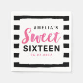 Chic Black & White Stripes Sweet 16 Geburtstag Serviette (Vorderseite)