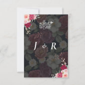 Chic Black & White Theme mit Burgund-Blume  Einladung (Rückseite)