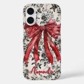 Chic black white toile red coquette bow monogram Case-Mate iPhone hülle (Rückseite)