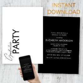 Chic Black & White Typografy Graduation Party Einladung