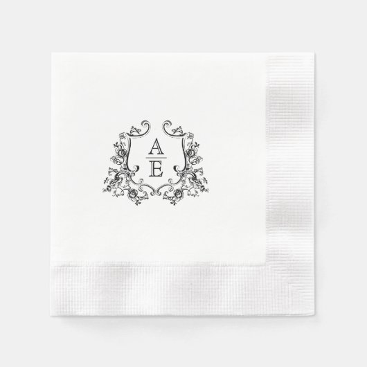 Chic Black & White Wappen Monogram Wedkin Napkin Serviette (Vorderseite)