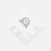 Chic Black & White Wappen Monogram Wedkin Napkin Serviette (Ecke)
