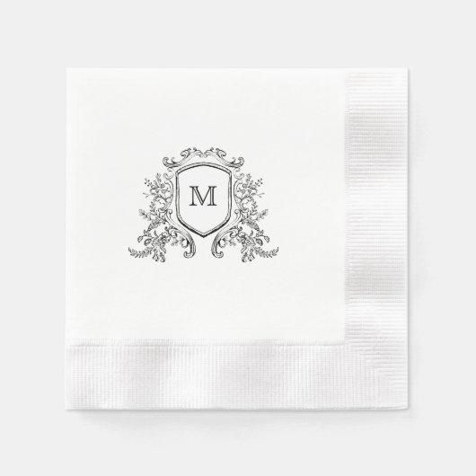 Chic Black & White Wappen Monogram Wedkin Napkin Serviette (Vorderseite)