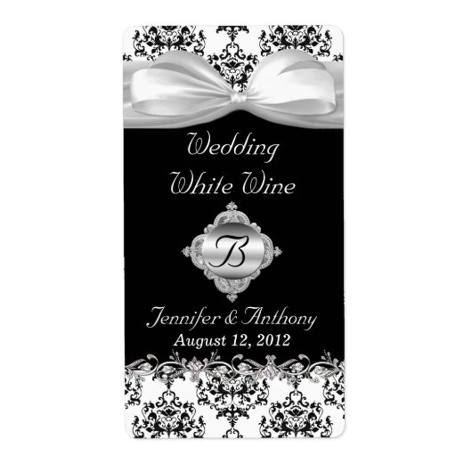 Chic Black & White Wedding Mini Wine Labels (Vorne)