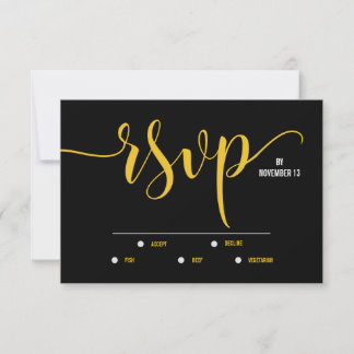 Chic Black & Yellow Minimalistisch Wedding RSVP Ca