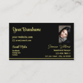 Chic Black Yellow Streifen mit Beruflichem Foto Visitenkarte (Rückseite)