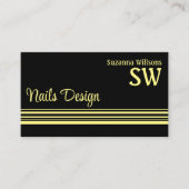 Chic Black Yellow Streifen mit Monogramm und Foto Visitenkarte (Vorderseite)