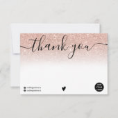 Chic Blanc Dankeschön Rose gold Glitzer ombre Logo Dankeskarte (Vorderseite)