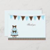 Chic blau + braune Jungs Baby-Dusche Dankeschön Ka Einladung (Vorne/Hinten)