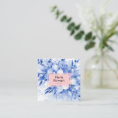 Chic blau florale Aquarell elegant pink modern Quadratische Visitenkarte (Stehend Vorderseite)