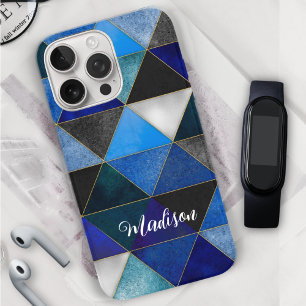 Chic blau türkis grau geometrisch iPhone 16 pro hülle