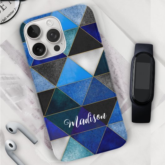 Chic blau türkis grau geometrisch Case-Mate iPhone hülle