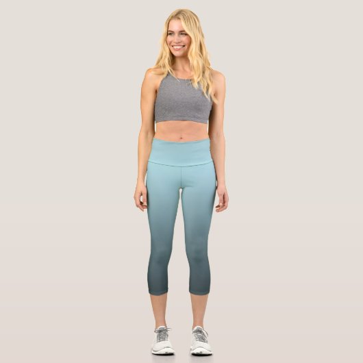 Chic Blau und schwarz Shade Ombre Soft Gradient Capri Leggings (Vorderseite)