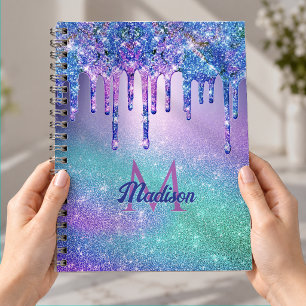 Chic blau violett Ombre Glitter-Tropfen Monogramm Notizblock