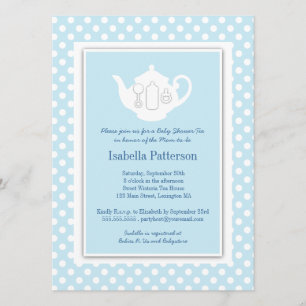 Chic Blau Weiße Teekanne Baby Shower Teeparty Einladung