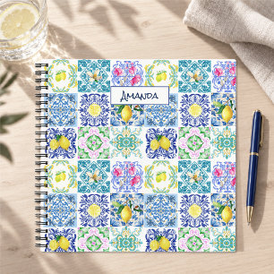 Chic Blaue Gelbe Sizilianische Majolika-Fliesenmus Notizblock
