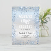 Chic Blaue Glitterstaub-Konfetti Save The Date (Stehend Vorderseite)