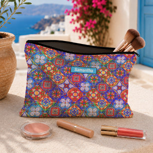 Chic Blaue Lila Mexikanische Talavera Fliesen Mono Zubehörtasche