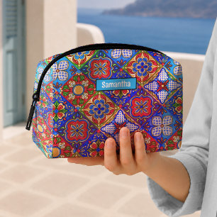 Chic Blaue Lila Talavera Fliesen Monogramm Waschbeutel