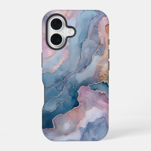 Chic Blaue Rosa Gold Achat-Marmor iPhone 16 Hülle (Rückseite)