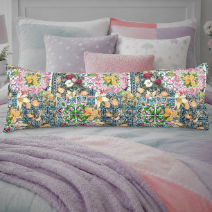 Chic Blaue Rosa Sizilianische Zitrus-Blumenfliesen Seitenschläferkissen