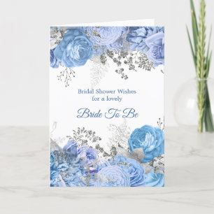 Chic Blaue Silber Blumen Hochzeitsdusche Karte