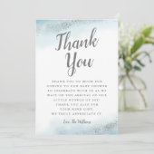 Chic-blaue und silberne Glitzer-Baby-Dusche Dankeskarte (Stehend Vorderseite)