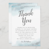 Chic-blaue und silberne Glitzer-Baby-Dusche Dankeskarte (Vorne/Hinten)