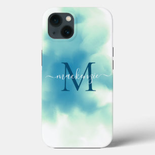 Chic Blaue Wasserfarben Abstrakte Monogrammierte Case-Mate iPhone Hülle