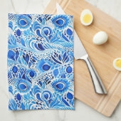 Chic Blaue Weiße Pfauenfedern Brautparty Geschirrtuch (Viertel Falte)