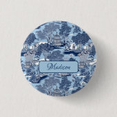 Chic Blaue weiße Weide Chinoiserie Cottage Button (Vorderseite)