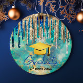 Chic blauer türkisfarbener Glitzer Tropfen absolvi Keramik Ornament