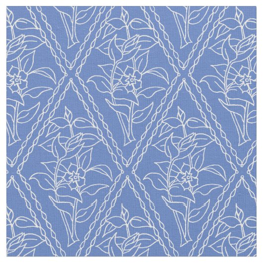 Chic-blaues Vintages Singrün-Blumenmuster Stoff (Nahaufnahme)