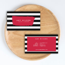 Chic Blogger Social Media Schwarz und Weiß Streife Visitenkarte