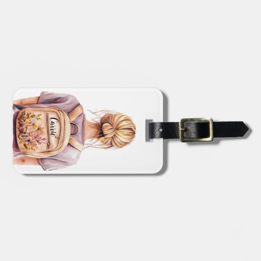 Chic Blonde Illustration Gepäckmarke Gepäckanhänger (Vorderseite horizontal)