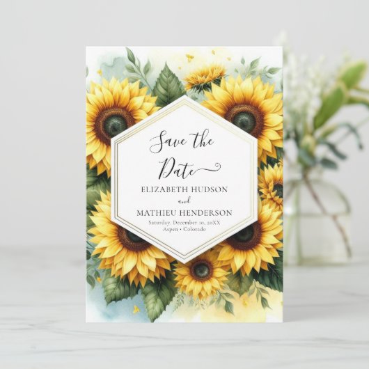 Chic Bloom Sunflower Wedding Save The Date (Stehend Vorderseite)