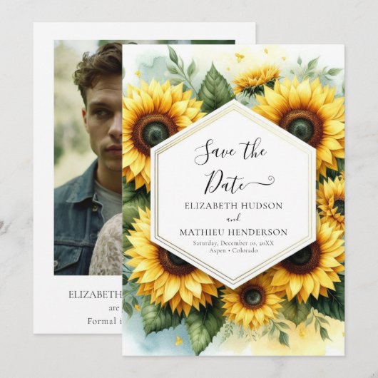 Chic Bloom Sunflower Wedding Save The Date (Vorne/Hinten)