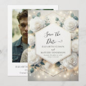 Chic Bloom White Roses Wedding Save The Date (Vorne/Hinten)