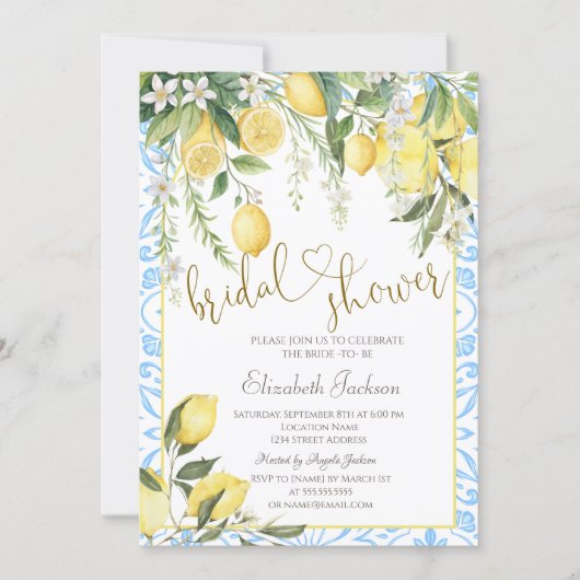 Chic Blooming Lemons Bridal Shower  Einladung (Vorderseite)