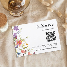 Chic Blooming Wild Blume QR Code Hochzeit RSVP Karte